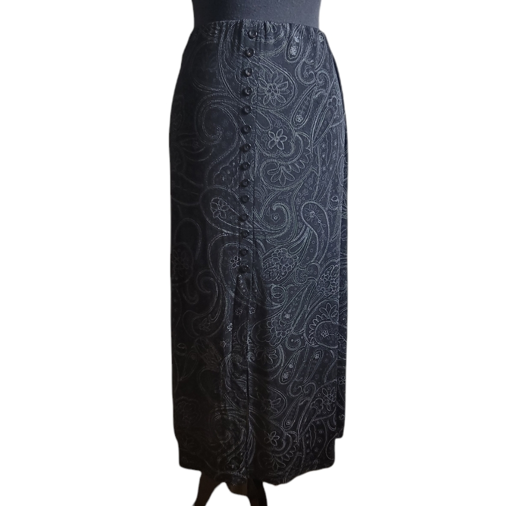 Briggs New York black white paisley midi skirt women's petite medium pull on